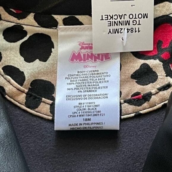 Disney Minnie Mouse Faux Leather Motto Jacket For Girls Size 18M - Picture 4 of 7